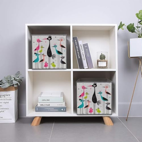 Colorful Birds Storage Bin with Handles, Oxford Fabric Foldable Storage Cube Organizer for Clothes, Towels, Bedroom, Living Room, Home Organization