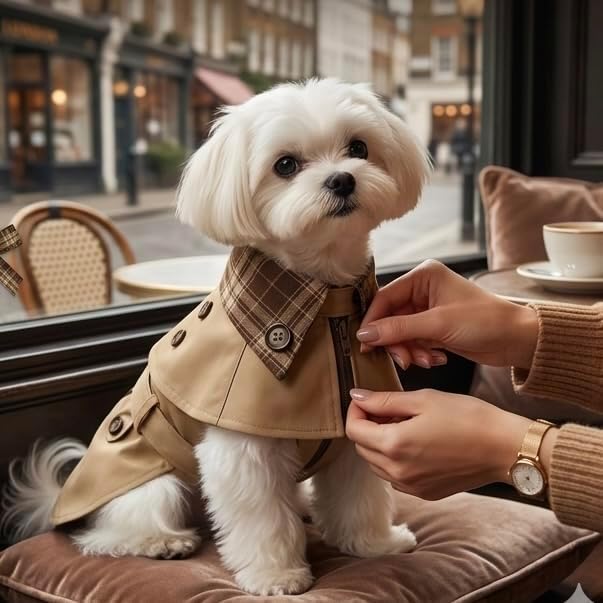 Lightweight Dog Trench Coat, Breathable British Style Puppy Windbreaker, Designer Plaid Pet Sun Protection Clothes for Small Dogs, Spring Autumn Outfit(S)