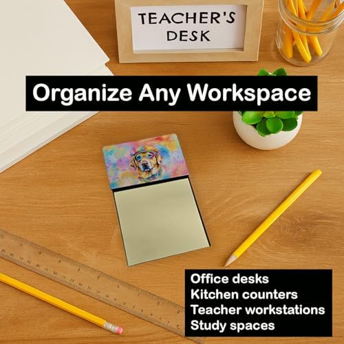 Caroline's Treasures Yellow Labrador Hippie Dawg Sticky Note Holder Refillable Dispenser Self-Sticky Note Pads, Memo Pads Blank Desk Accessories