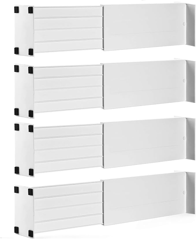 Dial Industries Dresser Drawer Organizer Dividers, Set of 4, 4.5" Deep | Slides apart to fit drawers of any length, Separates socks, underwear and small items, Great for bedroom or bathroom drawers
