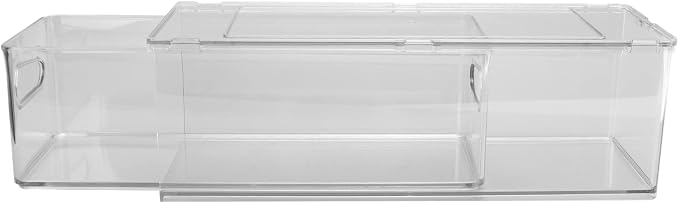 Drawer Storage Box, PET Clear Plastic Stackable Bin with Lid, 3 Compartments for Bathroom Vanity and Under Sink, Pantry Cabinet Makeup Office Organizer (3 liters)