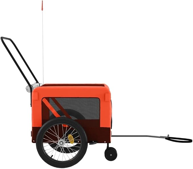 Pet Bike Trailer for Small Dogs, Foldable Bicycle Cargo Trailer with Iron Frame and Oxford Fabric, Includes Mesh Windows, Reflectors and Flag for Safety