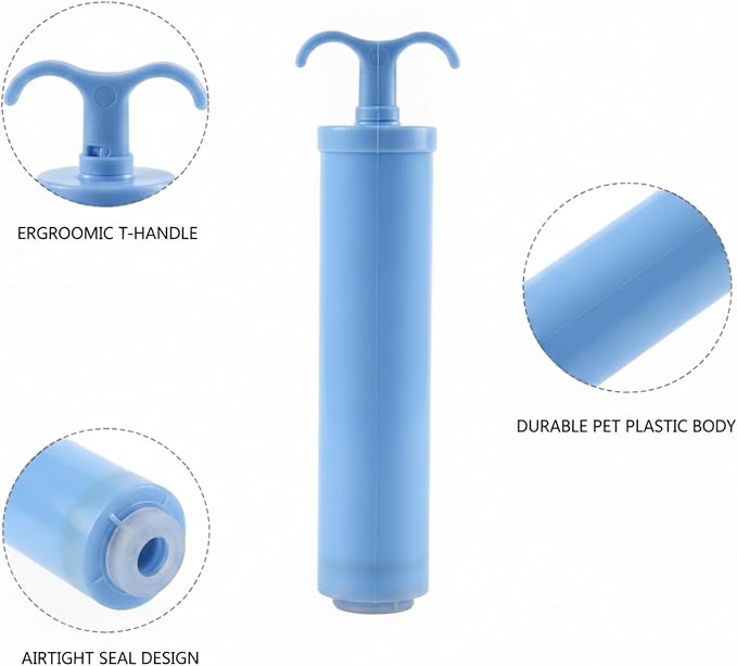 Hand Pump for Vacuum Storage Bags, Portable Air Extractor for Travel & Closet Organization, Durable PET Plastic Manual Compressor (Blue)