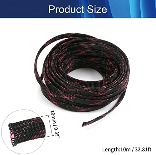 Jutagoss PET Expandable Braided Cable Sleeve, 32.8ft - 3/8 inch Black Pink Cable Management Sleeve, Wire Loom Tube Cord Protector for USB Cable, Power Cord, Audio Video and More, 1Pc