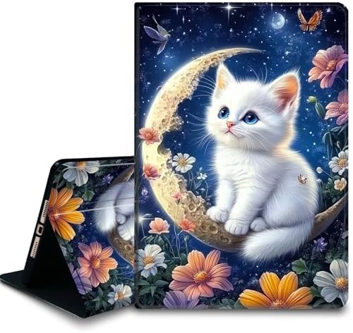 Bxgolkgd Tablet Case for Samsung Galaxy Tab A 8.0 Inch 2017(SM-T380/T385),Shockproof Stand Cover with Heat Dissipation,Auto Wake/Sleep Function,White Cat Moon