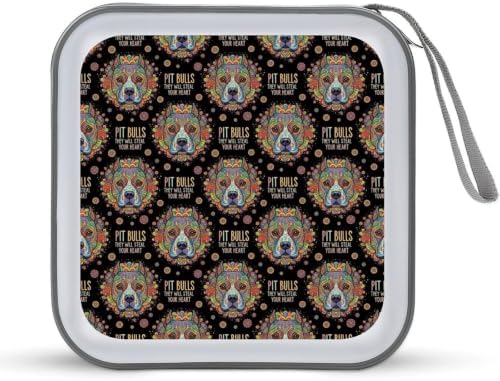 Portable 40 Capacity CD Case Pit Bull DVD Wallet Storage Binder | Movie Music Game Disc Collection Organizer Bag, Pit Bull, Hand Strap, Zipper Closure