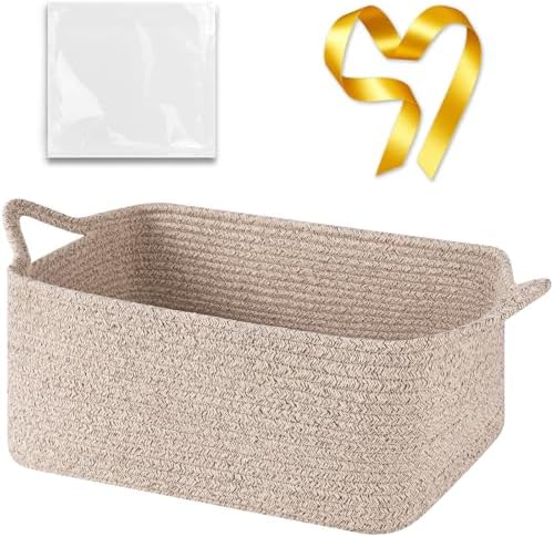 OIASKET Large Empty Cotton Rope Gift Basket with Handles, 16.5"x12.6"x7" Decorative Woven Storage Basket with Gift Bag and Ribbon Set for Baby Shower, Toy Organizer for Kids, Dogs & Cats - Brown