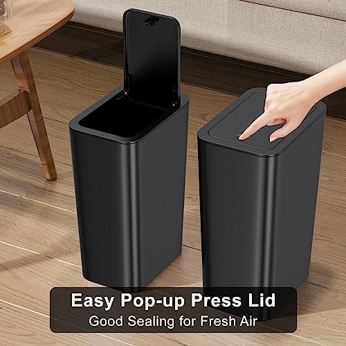 N. NETDOT 3 Pack 10 L/2.6 Gal Bathroom Trash Can with Lid, Small Kitchen Trash Bin with Press Type Lid, Black Trash Can/Slim Garbage Cans/Trash Bin/Waste Basket for Bathroom,Kitchen,Office,Bedroom