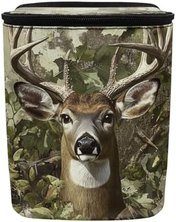 DISNIMO Hunting Camo Deer Car Trash Can with Lid Collapsible Reusable Car Garage Bag Trash Bin, Automotive Garbage Can,Car Accessories Interior Car Organizer, Black