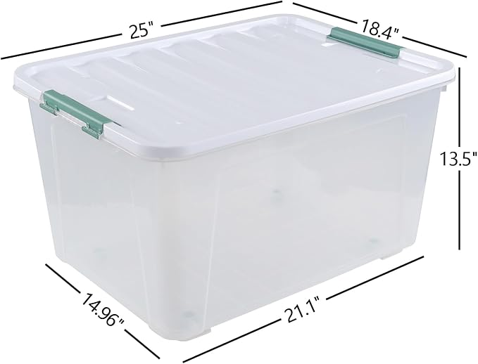 4-Pack Clear 80 L Rolling Plastic Storage Bins with Latching Lids