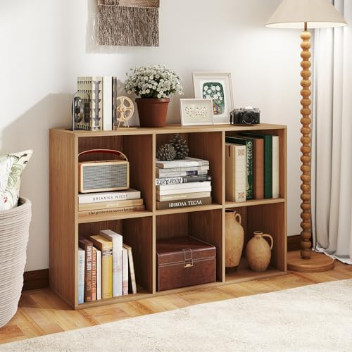 Giantex 6-Cube Bookcase, 3-Tier Cubby Bookshelf, Horizontal Vertical Display Rack with Anti-Tipping Kits, Modern Storage Organizer Shelf Unit for Bedroom, Living Room, Study Room, Natural | Horizontal Vertical Display Rack with Anti-Tipping Kits, Moder...