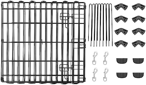 Amazon Basics Foldable Octagonal Metal Exercise Pen for Dogs, Indoor/Outdoor, Single Door, 8 Panels, 24" Height, Extra Small, Easy to Assemble, Black
