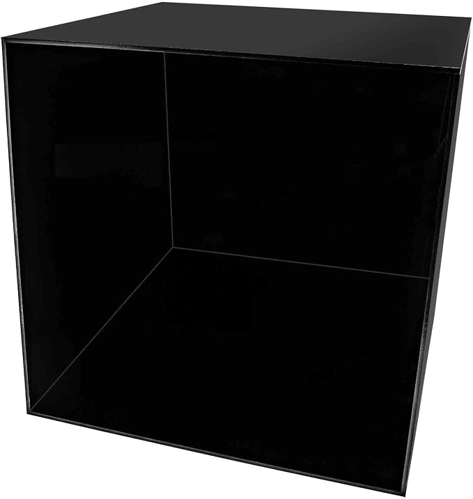 14 Inch Acrylic Display Riser Box Black Square Retail Product Riser One Open Side No Lid Merchandise Storage Box Flippable Cubby for Expos and Tradeshows by Marketing Holders