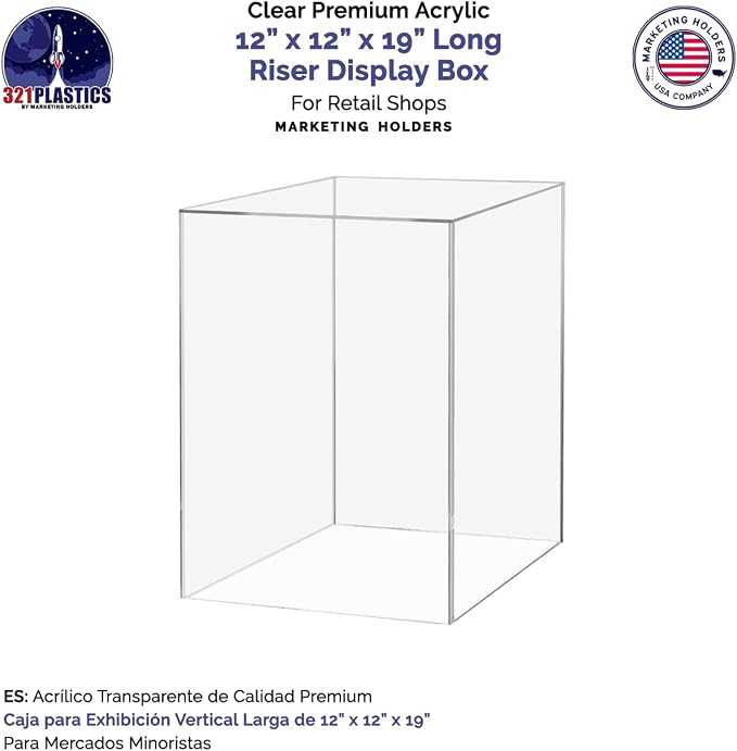 Clear Acrylic 12" x 12” x 19” Tall Display Box No Lid Hollow Pedestal 5 Sided Display Trinkets Flower Dust Cover Bin Collectible Items Elevated Multi Use Showcase No Assembly by Marketing Holders