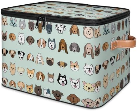 Cute Dogs Collapsible Fabric Storage Bin with Lid | Storage Basket, Foldable, Waterproof, Handle, Large, Closet Organizer, Home, Cartoon Dogs