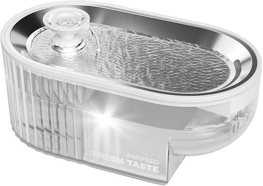PAPIFEED Cat Water Fountain Stainless Steel, 84oz/2.5L Automatic Cat Water Fountain with Visible Water Level, Ultra Quiet Low Power Cat Water Bowl & Cat Water Dispenser (White)