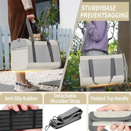 GAPZER Large Cat Carrier Soft, Collapsible Travel Pet Carry Bag, Small Dogs | Big Kitten Cat 20lbs Mainecoon, Top Open Travel Shih-Tzu Pet Kennel, Yorkie Small Dog 10 Pound, 18x12x12, Durable Cloth Beige