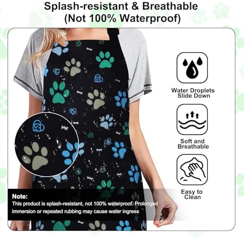 Dog Grooming Water-repellent Apron with 2 Pockets, Animals Puppy Dogs Pets Kitchen Chef Aprons for Grooming Cooking