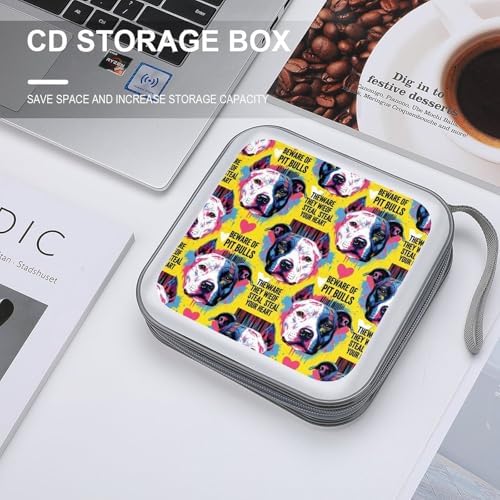 Hard Shell DVD CD Organizer Pit Bull, 40-Disc Storage Binder with Zipper Closure, Portable Protective Case for Travel Home