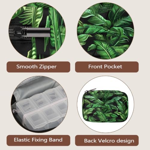 Travel Pill Organizer Tropical Green Leaf Pattern Small Pill Case