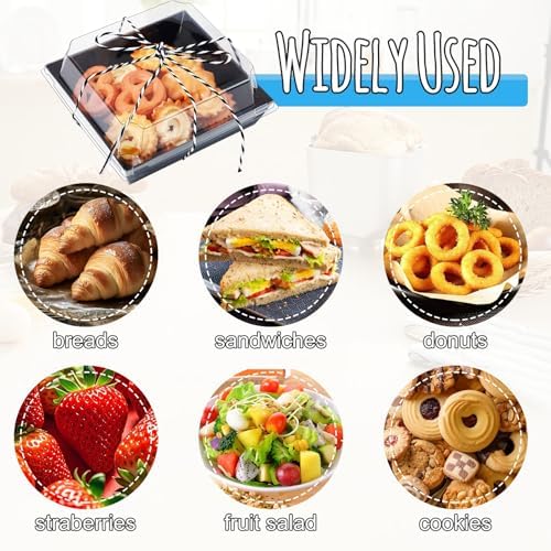 50 Pack Small Charcuterie Boxes with Clear Lids,5 inches Disposable Food Containers,Black Dessert Boxes with Thank You Stickers,Bakery Box for Sandwich, Strawberries,Cookie,Cake Slice(Black)