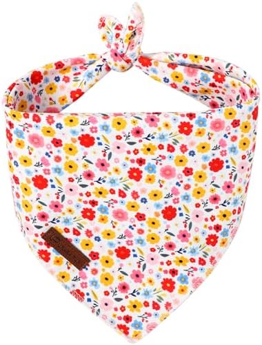 Floral Dog Bandana, UP URARA PUP Flowers Triangle Bid Scarf for Medium Large Dogs, Cotton Kerchief for Girl Boy Puppies, Cute Spring Blossom Bandana,S