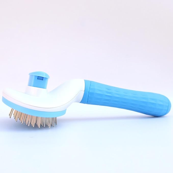Self Cleaning Slicker Brush with massage particles, suitable for cats, dogs with long and short fur, Blue