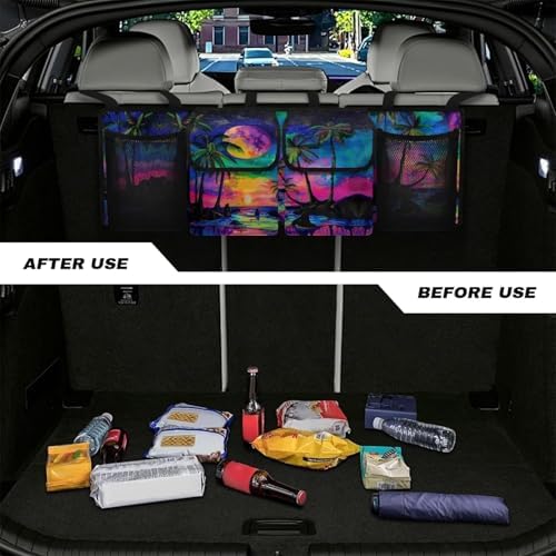 Coconut Tree Car Trunk Organizer Hanging Car Backseat Storage Bag Waterproof Collapsible Cargo Bag with 4 Pouches Trunk Storage and Decorative Accessories