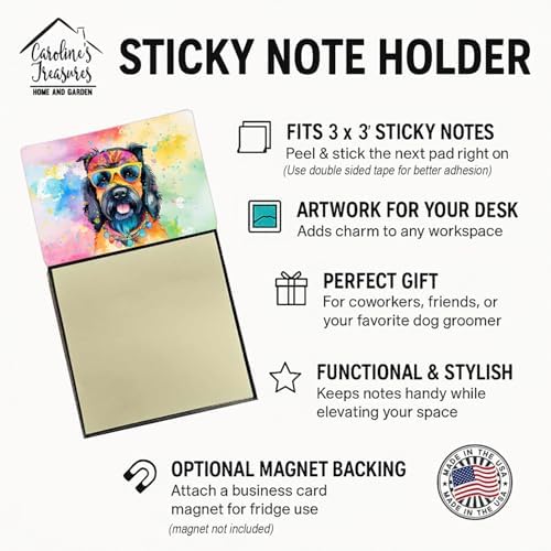 Caroline's Treasures Scottish Terrier Hippie Dawg Sticky Note Holder Refillable Dispenser Self-Sticky Note Pads, Memo Pads Blank Desk Accessories
