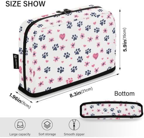 Hearts Flower Dog Pet Footprint Pencil Case for Kids Girls Boys | Large Pencil Pouch Pen Bag Holder with Big Capacity