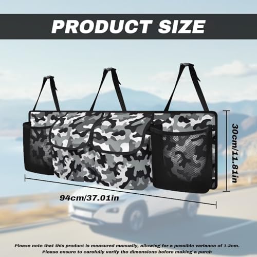 Dreaweet Grey Camo Car Trunk Organizer Back Seat Hanging Storage with 4 Pockets Collapsible Car Seat Back Storage Mesh Net Bag Trunk Organizer for SUV Sedan Trucks Van
