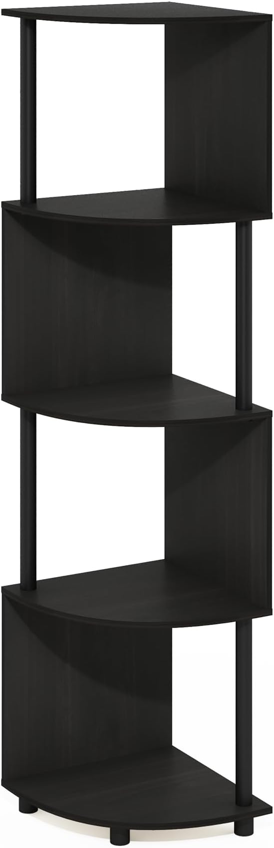 Furinno ECON Corner Shelf, 4-Tier Corner Book Shelf, Zigzag Storage Shelves, Display Rack, Bookshelf, for Organization and Storage, Living Room, Home Office, Espresso
