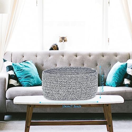【2 Pack】ABenkle Small Woven Baskets, Tiny Oval Shallow Storage Baskets, Mini Cotton Rope Empty Decorative Basket, Boho Little Organizer Bins for Bathroom, Cat Dog Toy Gifts Baskets