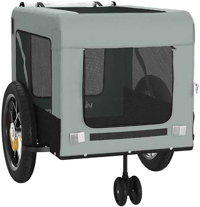 Pet Bike Trailer for Small Dogs, Foldable Bicycle Cargo Trailer with Iron Frame and Oxford Fabric, Includes Mesh Windows, Reflectors and Flag for Safety
