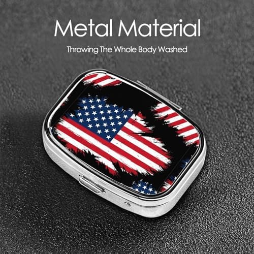 Weekly Pill Box Micro Organizer Vacation Medicine Case Compact Supplement System Travel Kit, Grunge USA American Flag