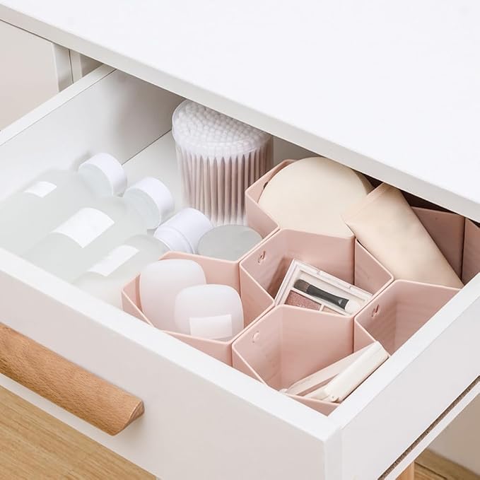 Drawer Divider Organizer Adjustable DIY Grid Honeycomb Drawer Divider for Underwear Belt Scarf Socks Pink