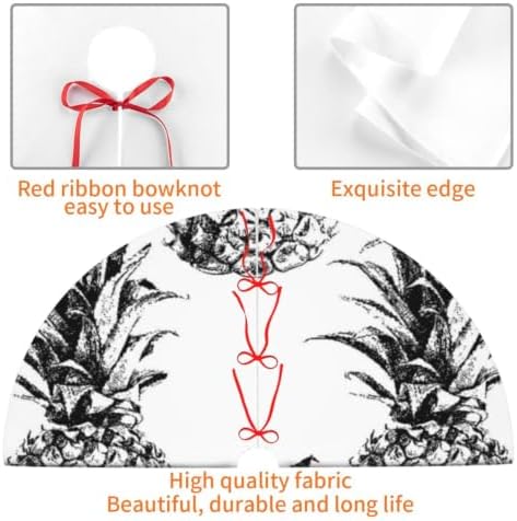Christmas Tree Skirt, Soft Polyester Xmas Tree Skirts with Ribbon Ties, Rustic Farmhouse Holiday Party Decorations Ineapple Artistic Hand Drawn Tropical Theme Vintage Style Pineapple Fruit 36"