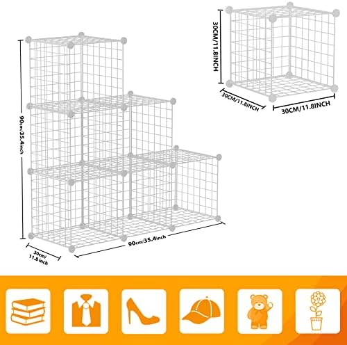 HUBSON Wire Cube Storage Organizer, Book/Toy/Craft/Potted Plants and petCloset Organizers and Storage Shelves, 6-Cube Freely Combinable Metal Grids Storage Shelf, White Iron