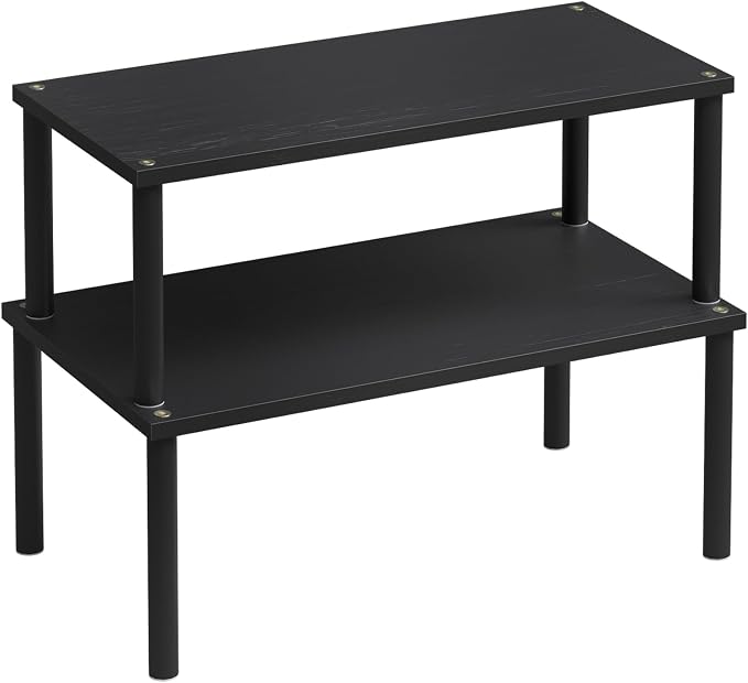VERTORGAN 2 Pack Cabinet Organizer Shelf,Bamboo Countertop(Large,Black) | Kitchen Counter Shelves,Spice Rack Countertop and Cabinet,Cabinet Storage,Counter Organizer,Stackable Shelves