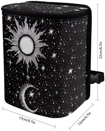 DISNIMO Sun and Moon Hanging Car Trash Can Black Car Garbage Storage Bag with Lid Auto Rubbish Bin Leak-Proof Cars Trash Can Portable Organizer for Men Women Keeps Automobile Trucks SUV Clean