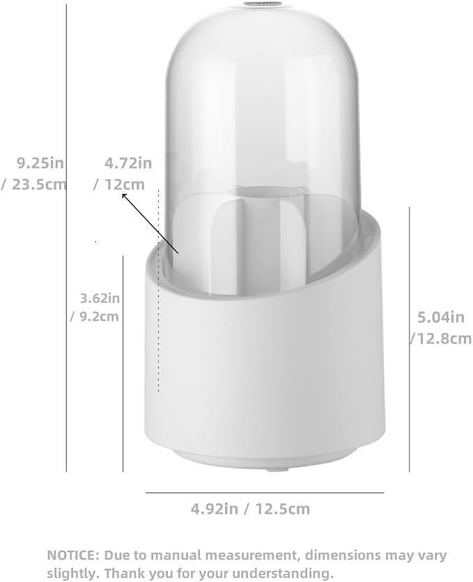 Fantasee 360° Rotating Makeup Brush Organizer, 7-Compartment Storage with Transparent Dustproof Cover, Cosmetic Tools Storage Holder for Bathroom Vanity Countertop (Classic White, Cylindrical)