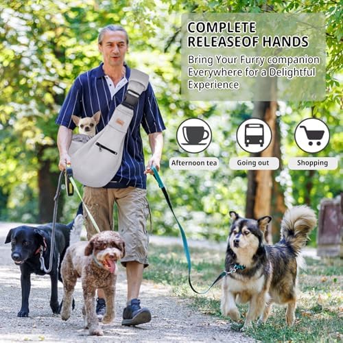 CUBY Dog and Cat Sling Carrier - Hands Free Breathable Mesh Small Dog Sling Carrier-Soft Pouch and Tote Design-Suitable for Puppy, Small Dog Cat Pets Carriers Sling Outdoor(Grey-Mesh,Adjust Strap 2.0)
