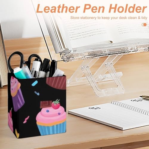 Office Pen Holder Desktop Stationery Organizer Makeup Brush Cup For Women Space Galaxy Ice Cream Cake Black