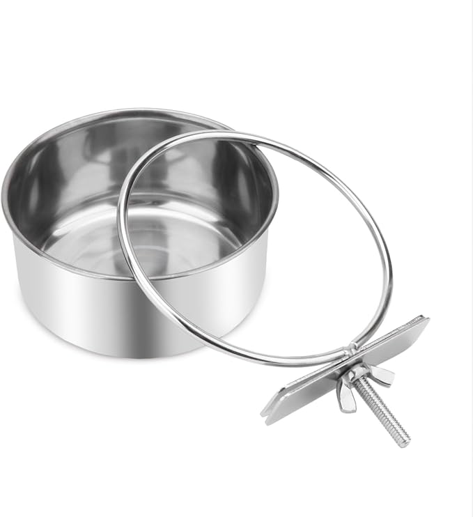 Wontee Pet Food Water Bowl Stainless Steel Feeding Cups Feeder, 2 Pcs, S | Rust-proof, securely mounted to prevent tipping, removable for easy refilling and cleaning, for dogs/cats/birds/rabbits