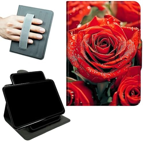 Rotating Handle Case for Samsung Galaxy Tab S6 Lite 10.4" 2024/2022/2020, 360 Degree Swivel Kickstand with Magnetic Closure Shockproof Leather Protective Cover for Women Men, Red Rose