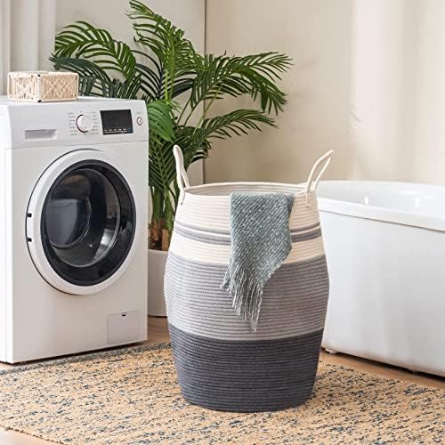 Large Laundry Basket Hamper Woven Blanket Basket Clothes Hamper | 105L Tall Clothes Hamper, Extra Large Rope Wicker Laundry Basket, Storage Basket for Toys in Bedroom, Living Room Organizer