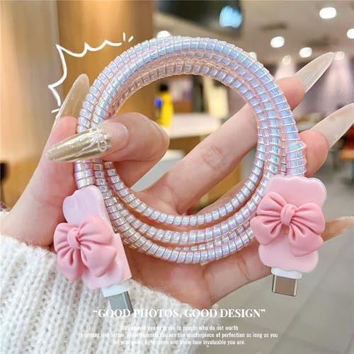 Cute Cable Protector for iPhone18W/20W Charger Power Adapter with 3D Bow Tie Charger Cord Protector,Soft Data Line Cable USB Wire Saver,Data Cable Phone Charger for iPhone8 11 13 14 15 16 Plus Pro Max