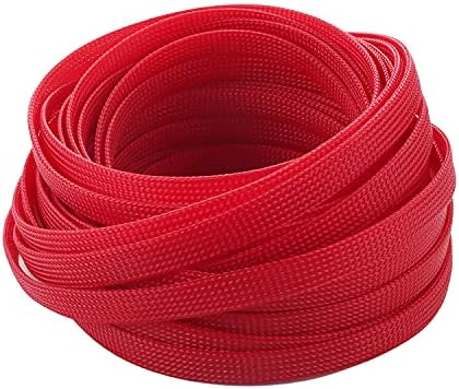 Othmro 32.8ft Length Expandable PET Flexible Braided Cable Sleeves 0.39in Width Wire Loom Sleeving and Organizers Flexible Wire Mesh Sleeves for TV Audio PC Computer Cords from Pet Chewing Red