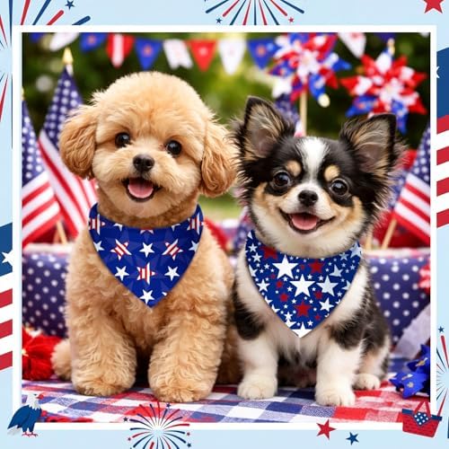 Abbylike 50 Pcs Patriotic Dog Bandanas Bulk 4th of July Bandanas for Dogs Star Triangle Kerchief Bib Scarf Set for Pet Independence Day 250th Anniversary Party Costume, 25 Styles(19.7 x 13.8 x 13.8)