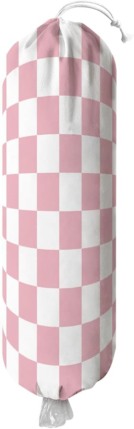 Plastic Bag Holder, Wall Mount Plastic Bag Organizer Dispenser Reusable Grocery Bag Organizer for Home Kitchen(Pink Checkered)